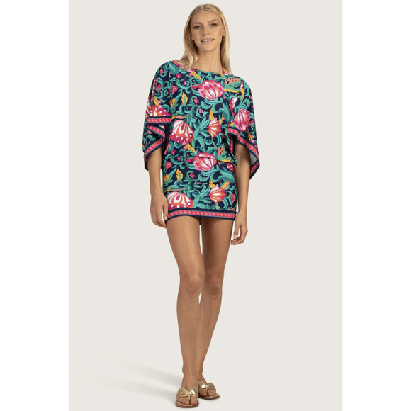 Trina Turk Swim India Garden Floral Swimsuit Cover Up Mini Dress Size L Beach - Picture 1 of 9